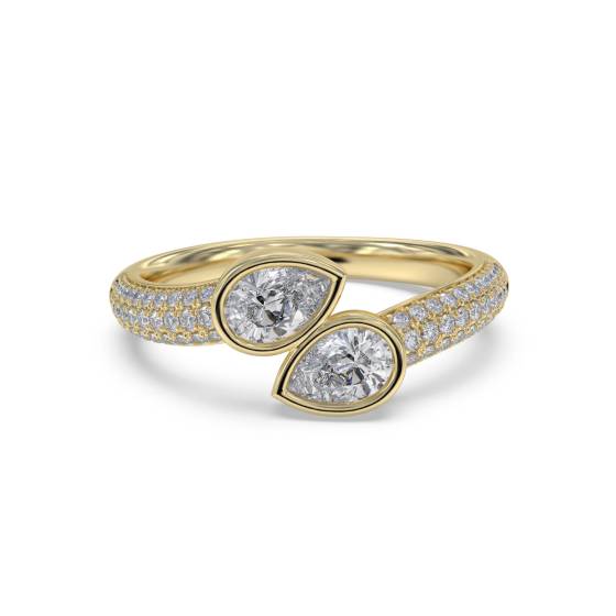 Pear Cut Two Stone Diamond Bezel Set Ring