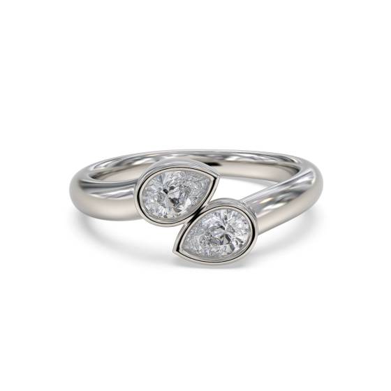 Pear Cut Two Stone Diamond Bezel Set Ring