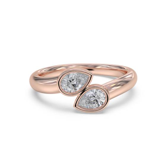 Pear Cut Two Stone Diamond Bezel Set Ring