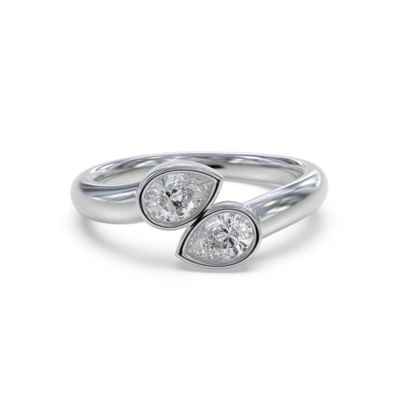 Pear Cut Two Stone Diamond Bezel Set Ring