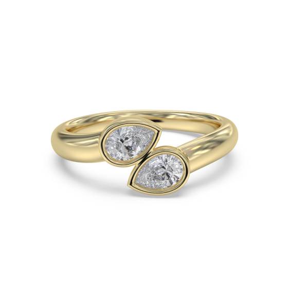 Pear Cut Two Stone Diamond Bezel Set Ring