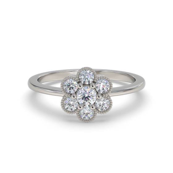Modern Flower Round Diamond Cluster Ring