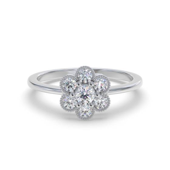 Modern Flower Round Diamond Cluster Ring