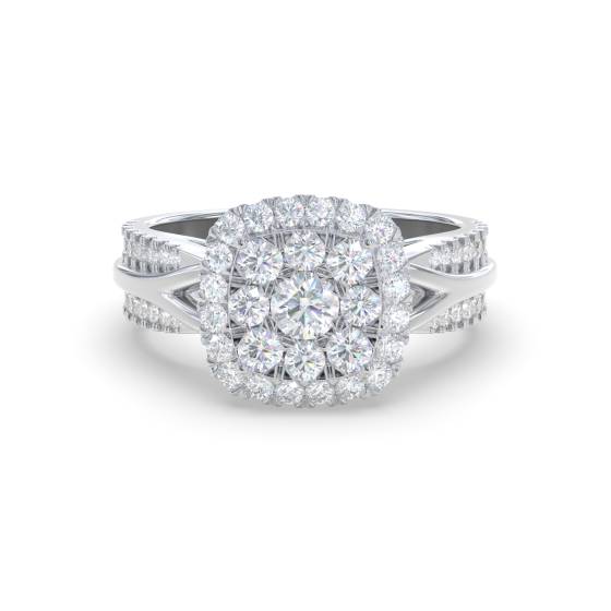 Halo Diamond Cluster Shoulder Set Ring