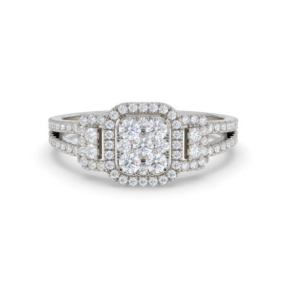 Modern Round Diamond Cluster Halo Ring