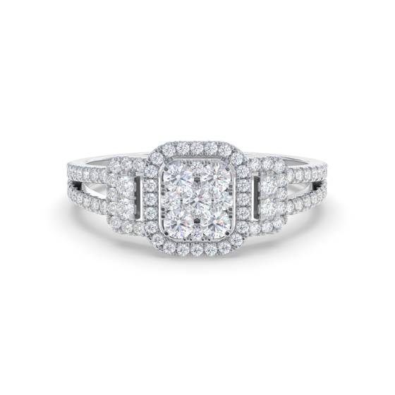Modern Round Diamond Cluster Halo Ring