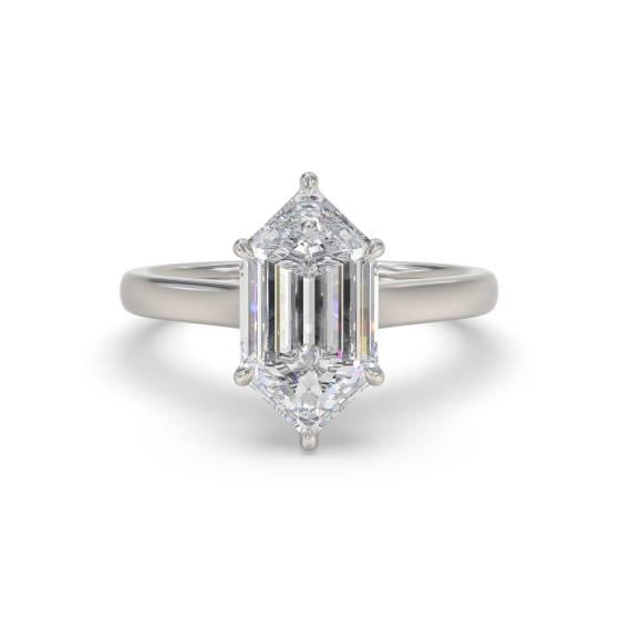 Elongated Hexagon Solitaire Engagement Ring