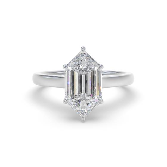 Elongated Hexagon Solitaire Engagement Ring
