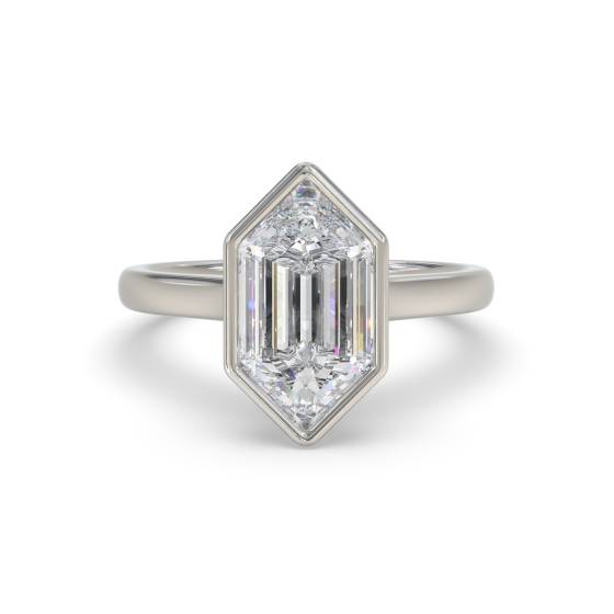 Elongated Hexagon Solitaire Bezel Set Engagement Ring