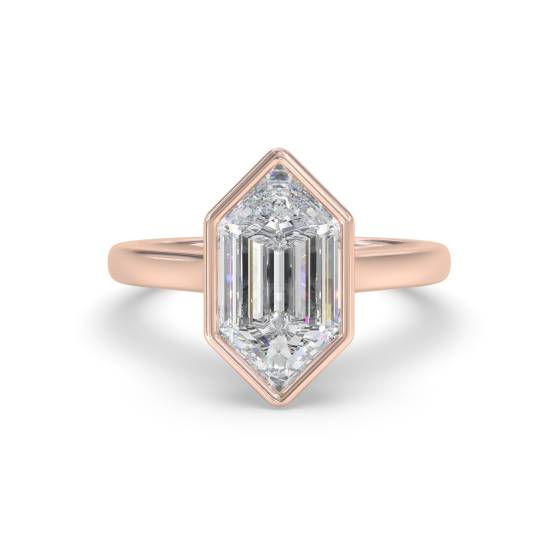 Elongated Hexagon Solitaire Bezel Set Engagement Ring