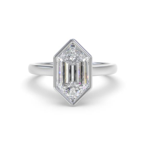 Elongated Hexagon Solitaire Bezel Set Engagement Ring