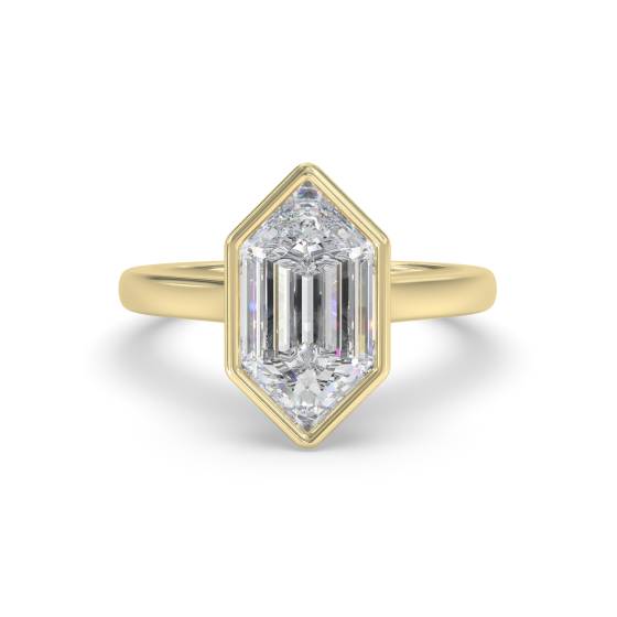 Elongated Hexagon Solitaire Bezel Set Engagement Ring