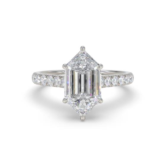 Elongated Hexagon Shoulder Set Engagement Ring