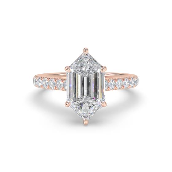 Elongated Hexagon Shoulder Set Engagement Ring