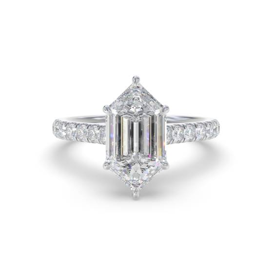 Elongated Hexagon Shoulder Set Engagement Ring