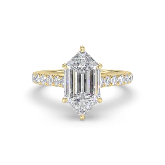 Elongated Hexagon Shoulder Set Engagement Ring