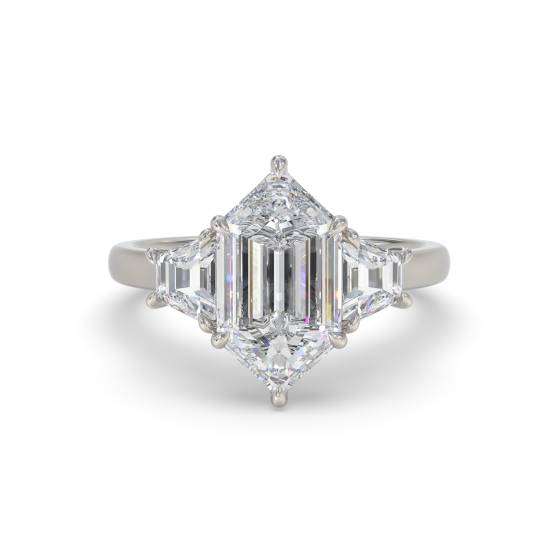 Elongated Hexagon Trilogy Engagement Ring