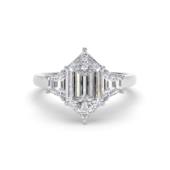 Elongated Hexagon Trilogy Engagement Ring