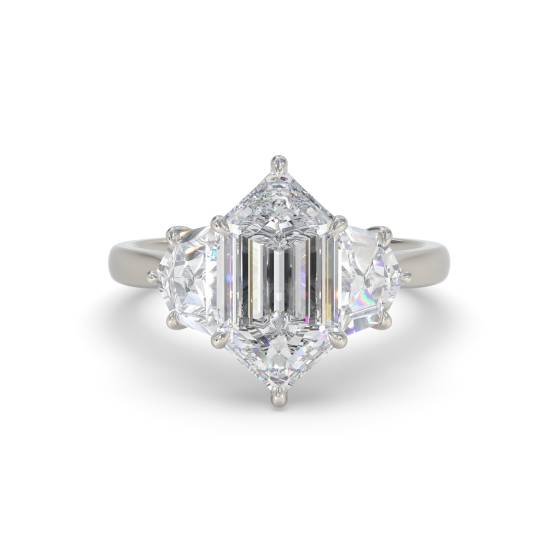 Elongated Hexagon Trilogy Engagement Ring