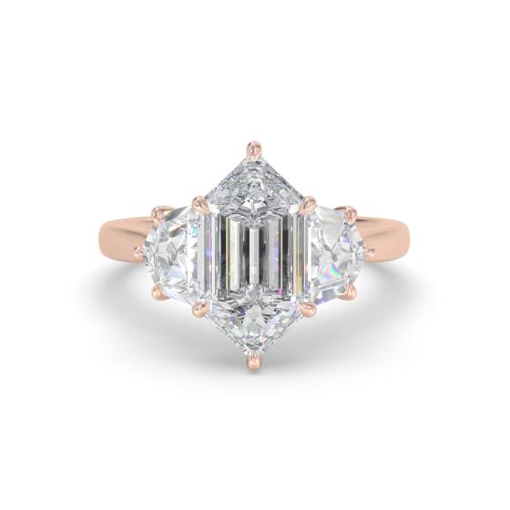 Elongated Hexagon Trilogy Engagement Ring