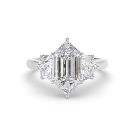 Elongated Hexagon Trilogy Engagement Ring