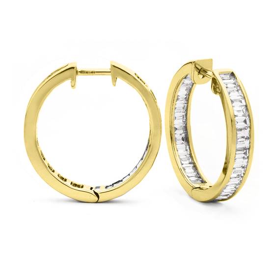 Modern Baguette Diamond Hoop Earrings