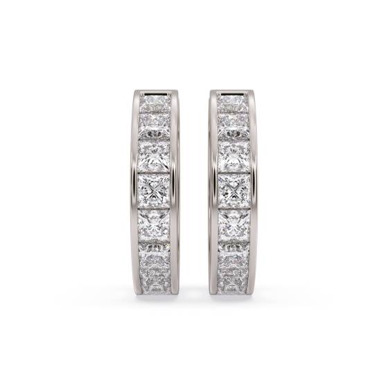 Modern Round Diamond Hoop Earrings