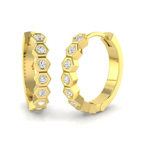 Modern Round Diamond Hoop Earrings
