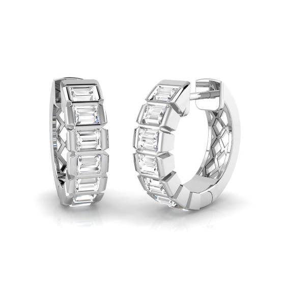 Modern Round Diamond Hoop Earrings
