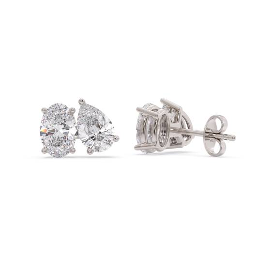Toi Et Moi Pear and Oval Diamond Earrings