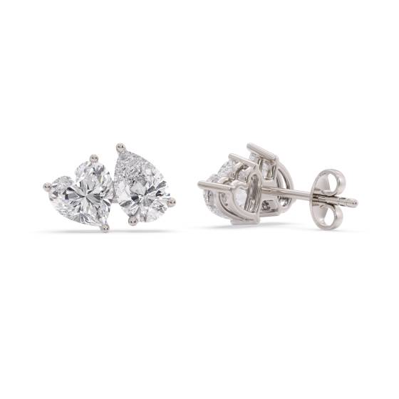 Toi Et Moi Heart and Pear Diamond Earrings