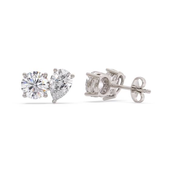 Toi Et Moi Round and Pear Diamond Earrings
