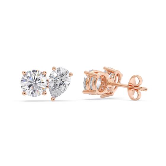 Toi Et Moi Round and Pear Diamond Earrings