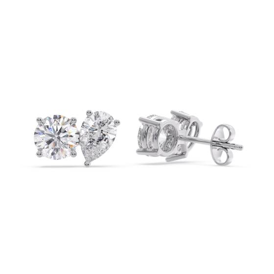 Toi Et Moi Round and Pear Diamond Earrings
