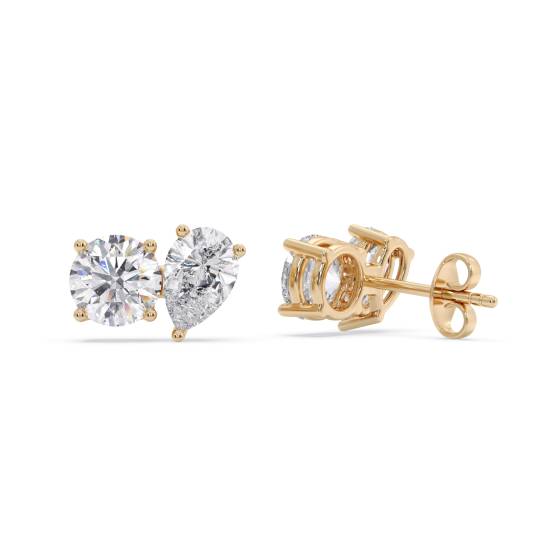 Toi Et Moi Round and Pear Diamond Earrings