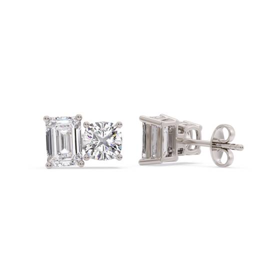 Toi Et Moi Emerald and Cushion Diamond Earrings
