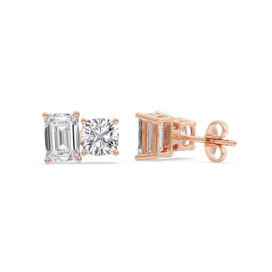 Toi Et Moi Emerald and Cushion Diamond Earrings