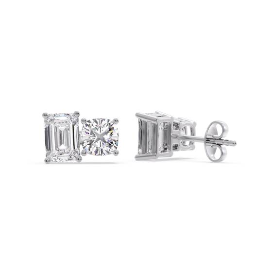 Toi Et Moi Emerald and Cushion Diamond Earrings