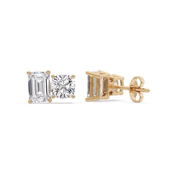 Toi Et Moi Emerald and Cushion Diamond Earrings