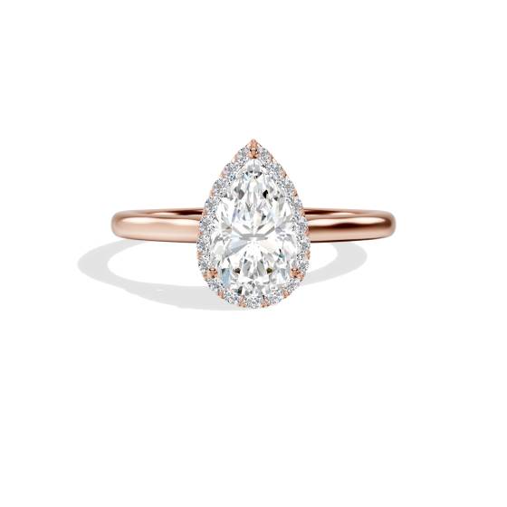 Birnenförmiger Diamantring mit einzelnem Halo