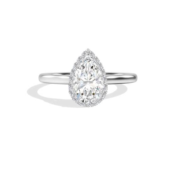 Birnenförmiger Diamantring mit einzelnem Halo