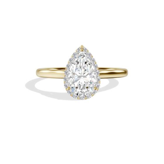 Birnenförmiger Diamantring mit einzelnem Halo