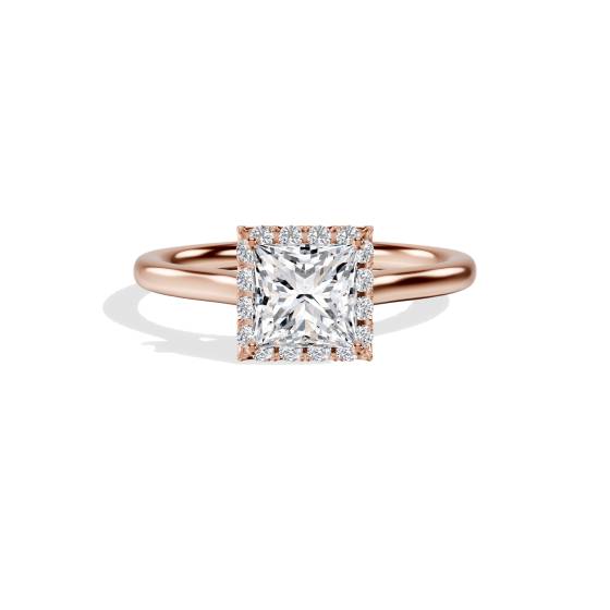 Prinzess-Diamant-Ring mit einzelnem Halo