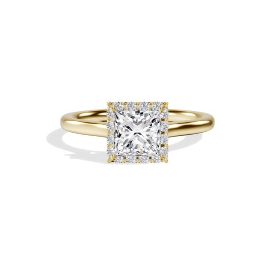 Prinzess-Diamant-Ring mit einzelnem Halo