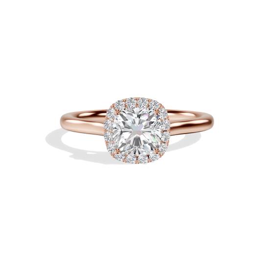 Kissenförmiger Diamantring mit einzelnem Halo
