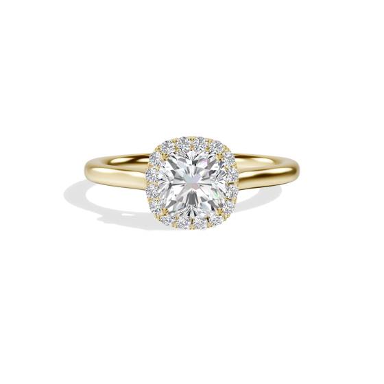 Kissenförmiger Diamantring mit einzelnem Halo