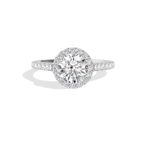 Runder Diamantring mit einzelner Halo-Fassung an der Schulter