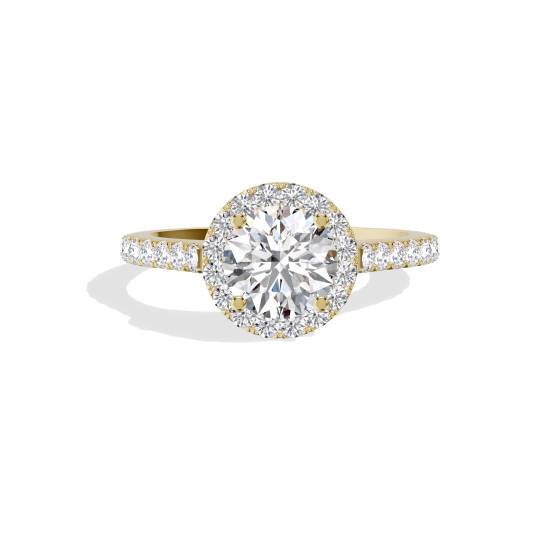 Runder Diamantring mit einzelner Halo-Fassung an der Schulter