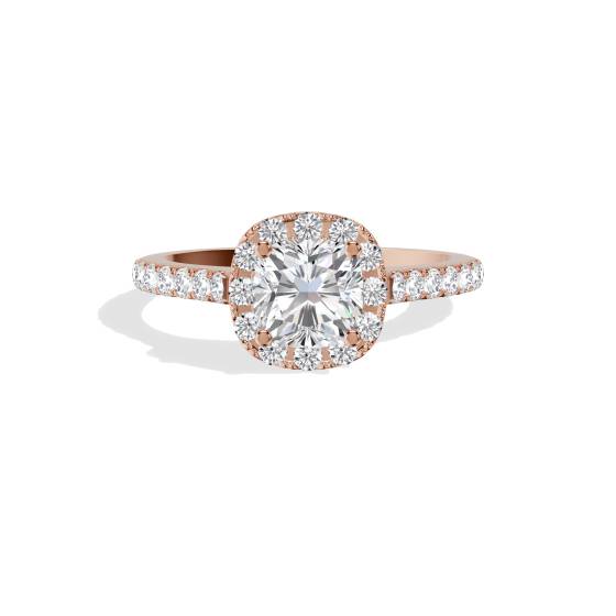 Kissenförmiger Diamantring mit Halo-Schulterfassung
