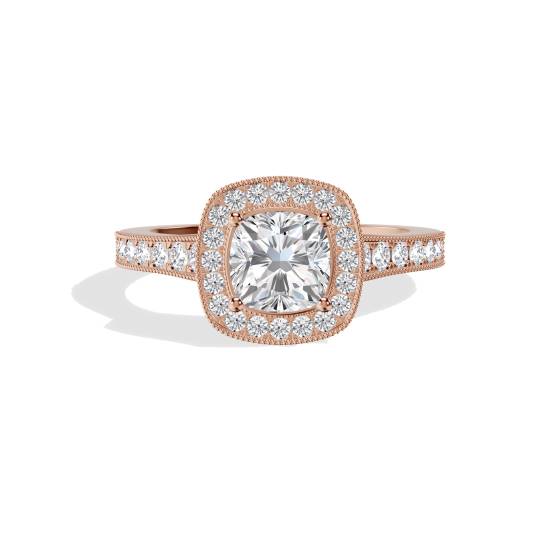 Kissenförmiger Diamant-Designer-Halo-Schulter-Set-Ring